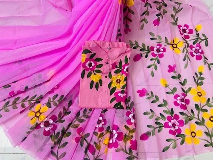 Cuople Set Hand painted saree &Panjabe