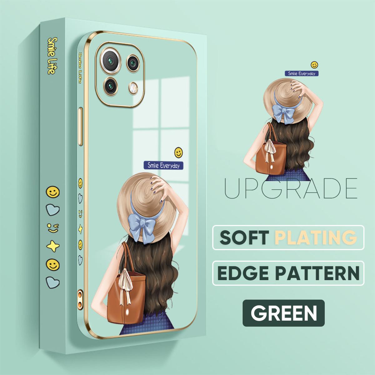 TA for Xiaomi 11 Lite / 11 Lite 5G / 11 Lite 5G NE Back Cover + Free Lanyard Back Girl Luxury 6D Plating Case Side Pattern Soft Silicone Square Phone Cases