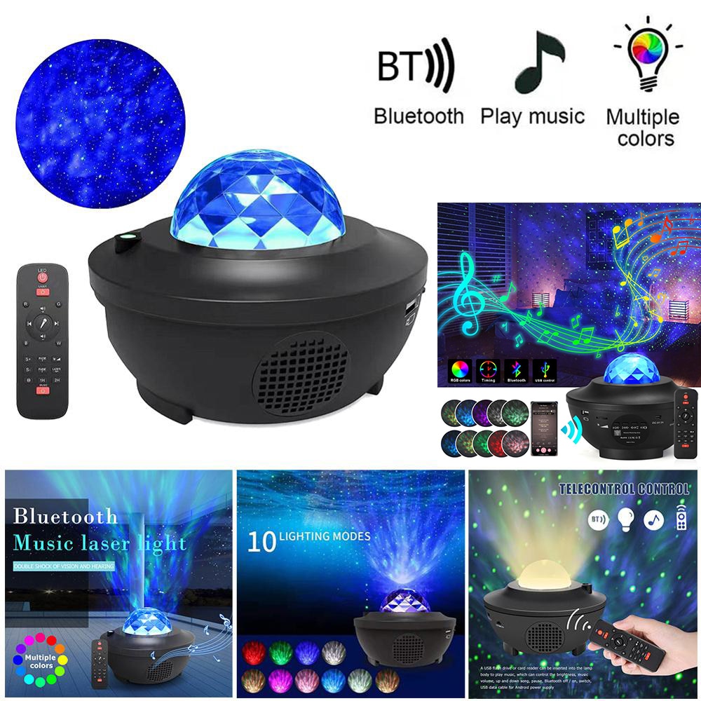 LED Star Projector Night Light Galaxy Starry Night Lamp Ocean Wave Projector With Music Speaker Remote Control. 