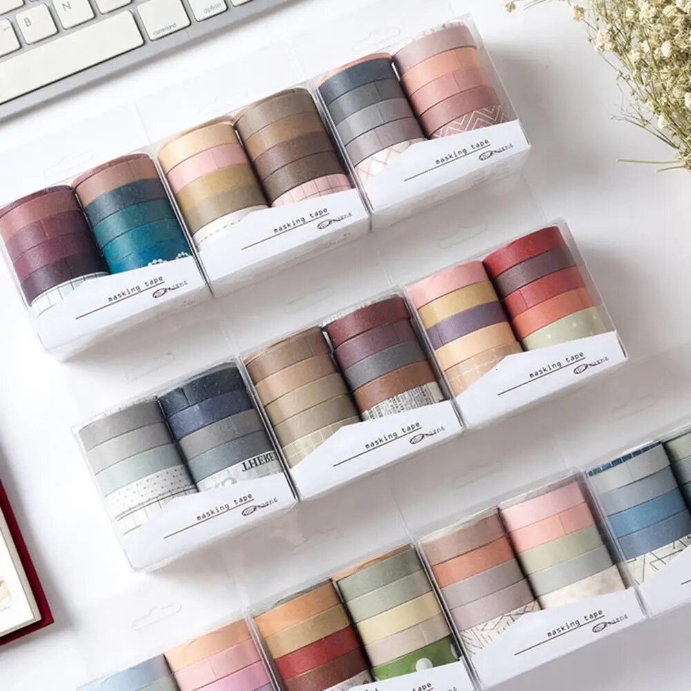 1 Set Solid Color Washi Tape Set Kawaii Grid Masking Tape Decorative Adhesive Tape Sticker Scrapbooking Diary Stationery. 
