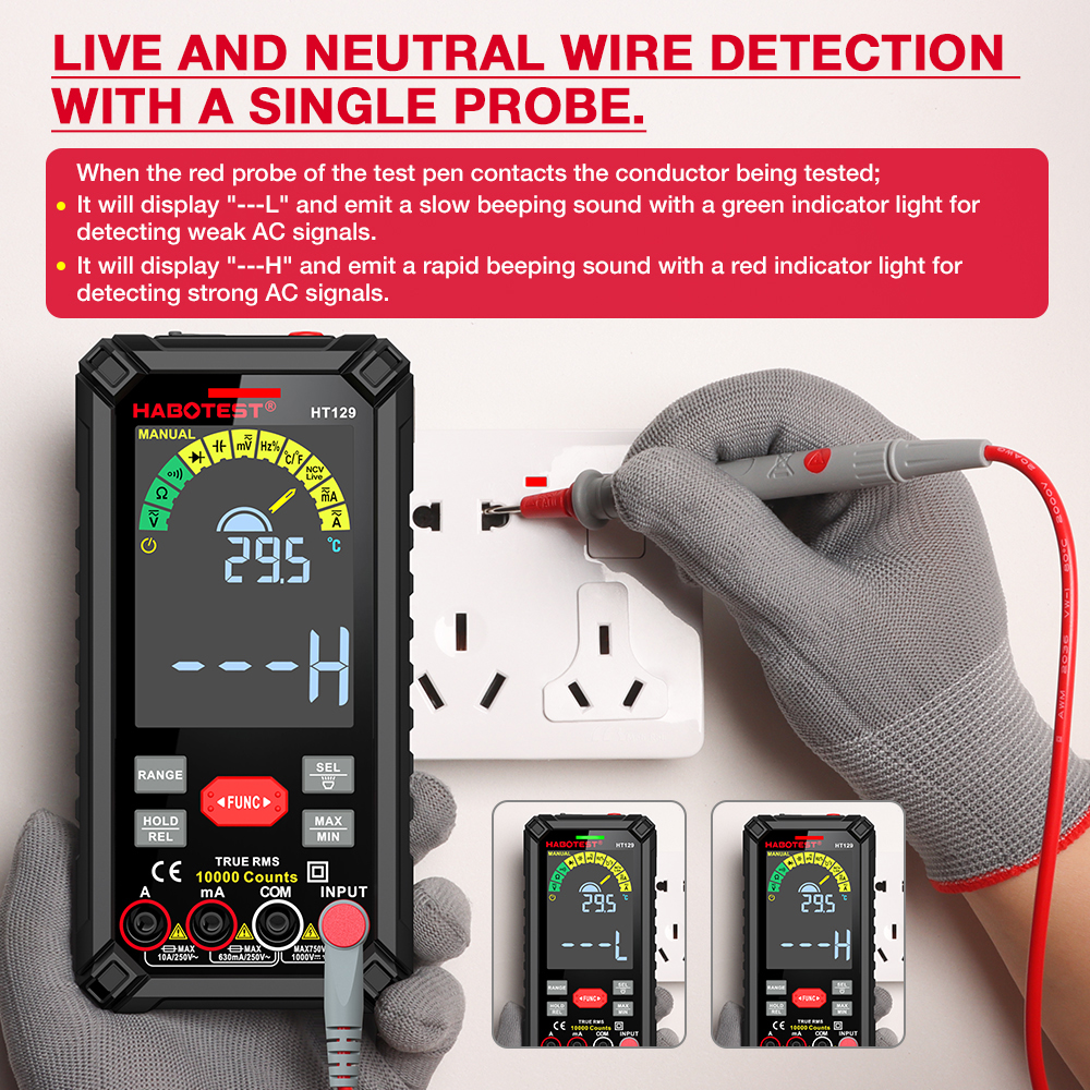 HABOTEST HT129 10000 Counts Digital Multimeter Smart Anti-burn DC AC Voltage Current True RMS Voltmeter Rechargeable Multitester. 