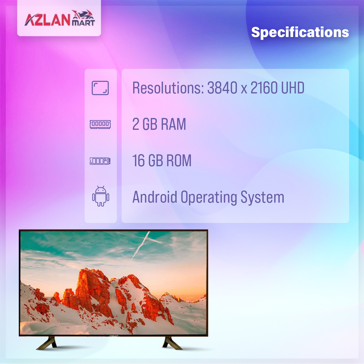 Vikan 50'' 4K TV UHD Voice Control Android Smart Television Wi-Fi 4K Led Tv Ram 2 gb Rom 16 gb. 