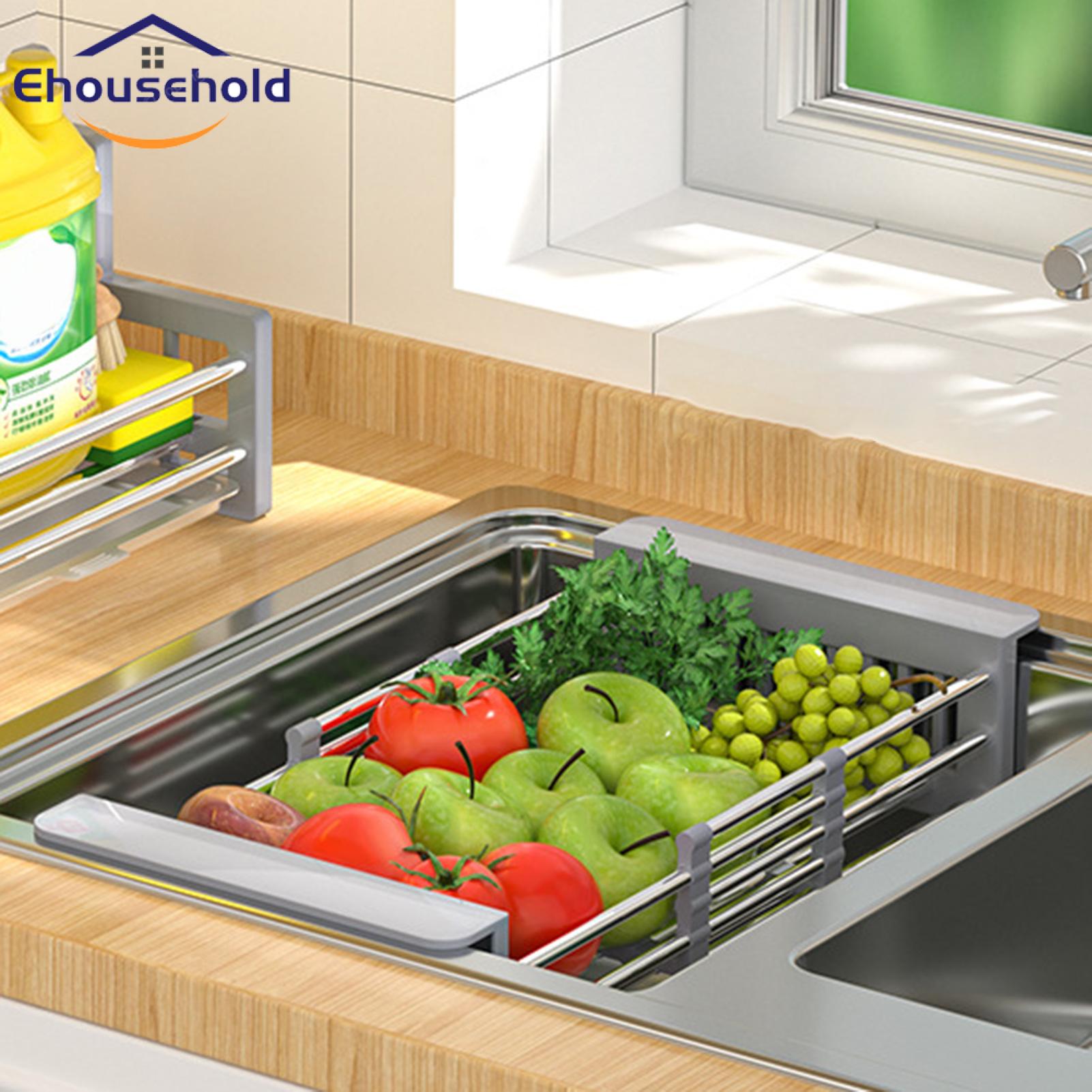 Sink Rack Stretchable Fruit Vegetable Washing Space-saving Sink Drain Shelf. 