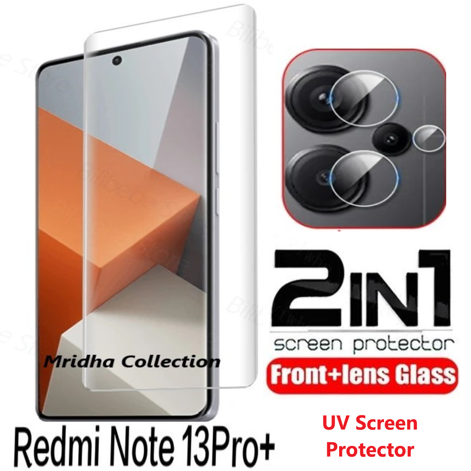 2in1 Protector Combo Pack for Xiaomi Redmi Note 13 Pro+ 5G / Xiaomi Redmi Note 13 Pro Plus 5G (A+ GRADE) UV Glass Screen Protector + Camera Protector Lens