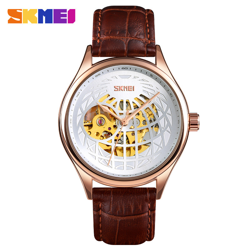 Timely beauty automatic fashion hollow men's mechanical watch SKmei business all-match leather high-end brand watch. 