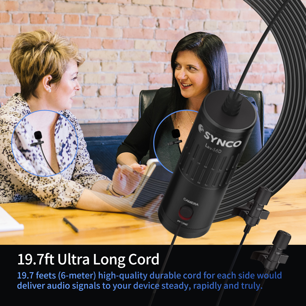 Synco Lav-S6D Dual Lavalier Omnidirectional Condenser Microphone. 
