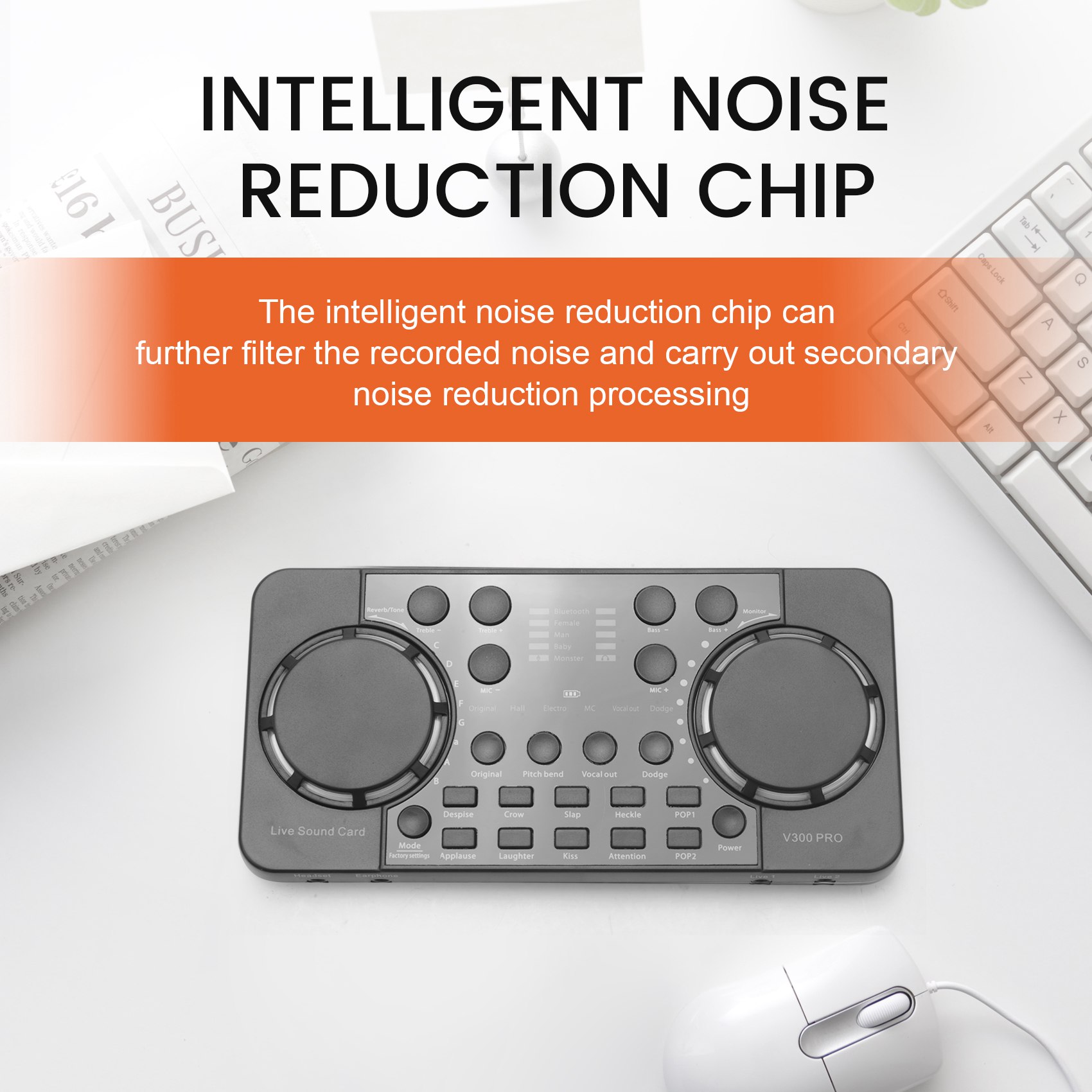 V300 PRO Sound Card 10 Sound Effects Bluetooth Noise Reduction Audio mixers Headset mic Voice Control for Phone PC. 