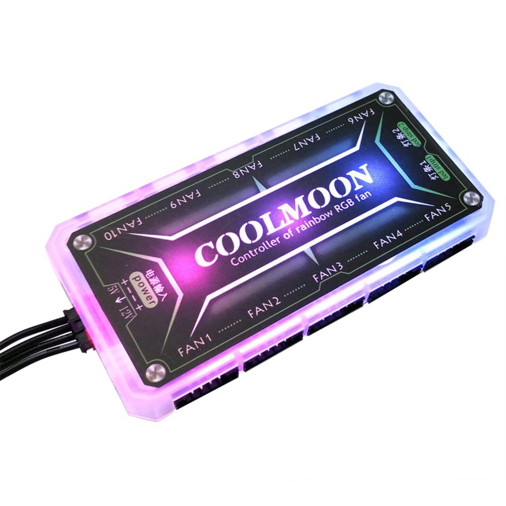 Group Vertical Coolmoon RGB Remote Controller Dc12v 5a Led Smart Fan Controller With 10pcs 6-pin Fan Ports 2pcs 4-pin Light Bar Ports. 