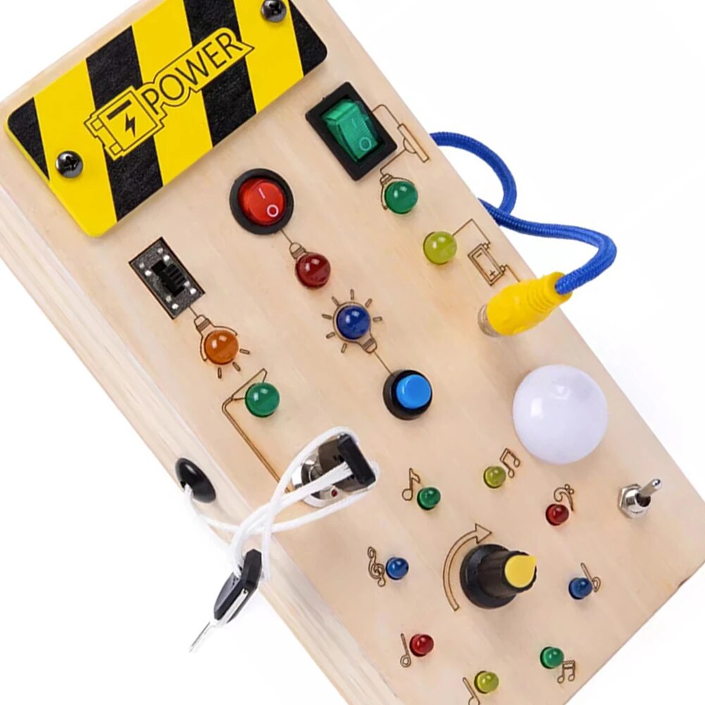 Montessori Busy Board Light Switch Toy Wooden Sensory Toys For Toddlers Activity Board Switch Box Buttons Wires Control Panel. 