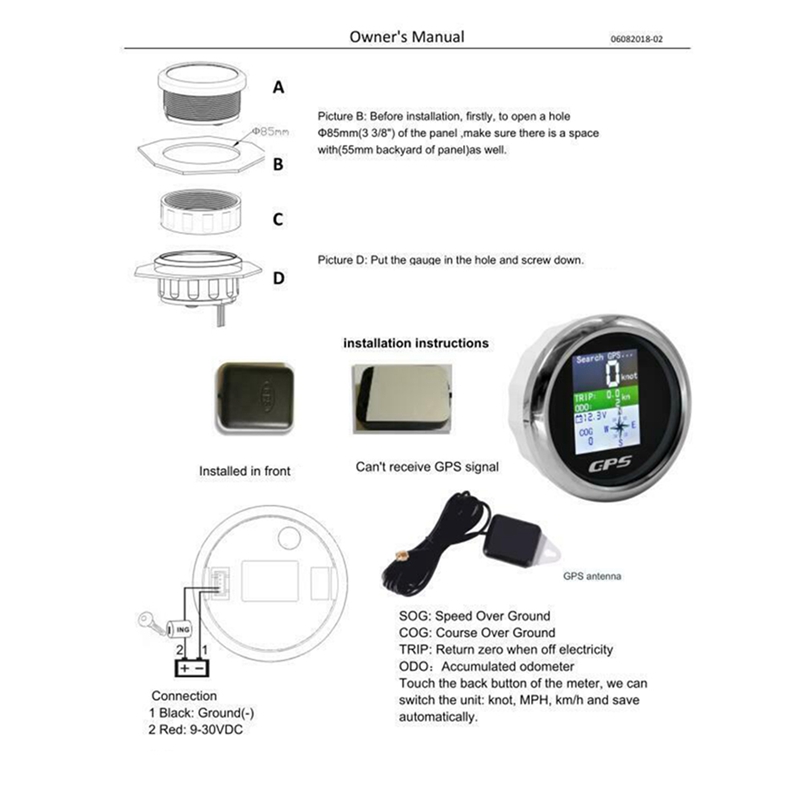 85mm Smart Speedometer Waterproof TFT Screen Digital Tachometer Odometer with Antenna for Car Boat Motorcycle. 