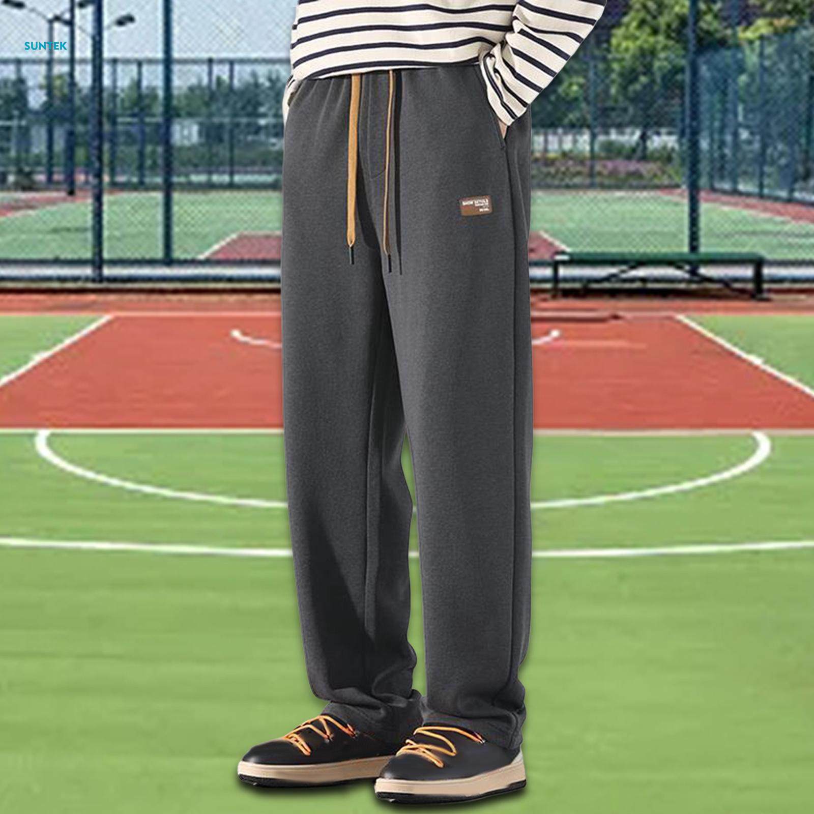 Men's Athletic Sweatpants Loose Fit Pants Joggers for Men with Pockets, Open Bottom Drawstring , Gray, S. 