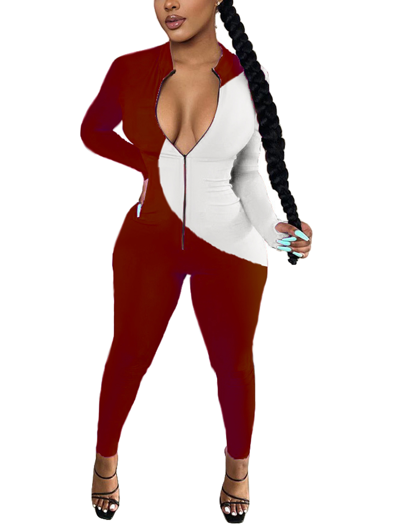 Long Sleeve Zipper Jumpsuit for Ladies 