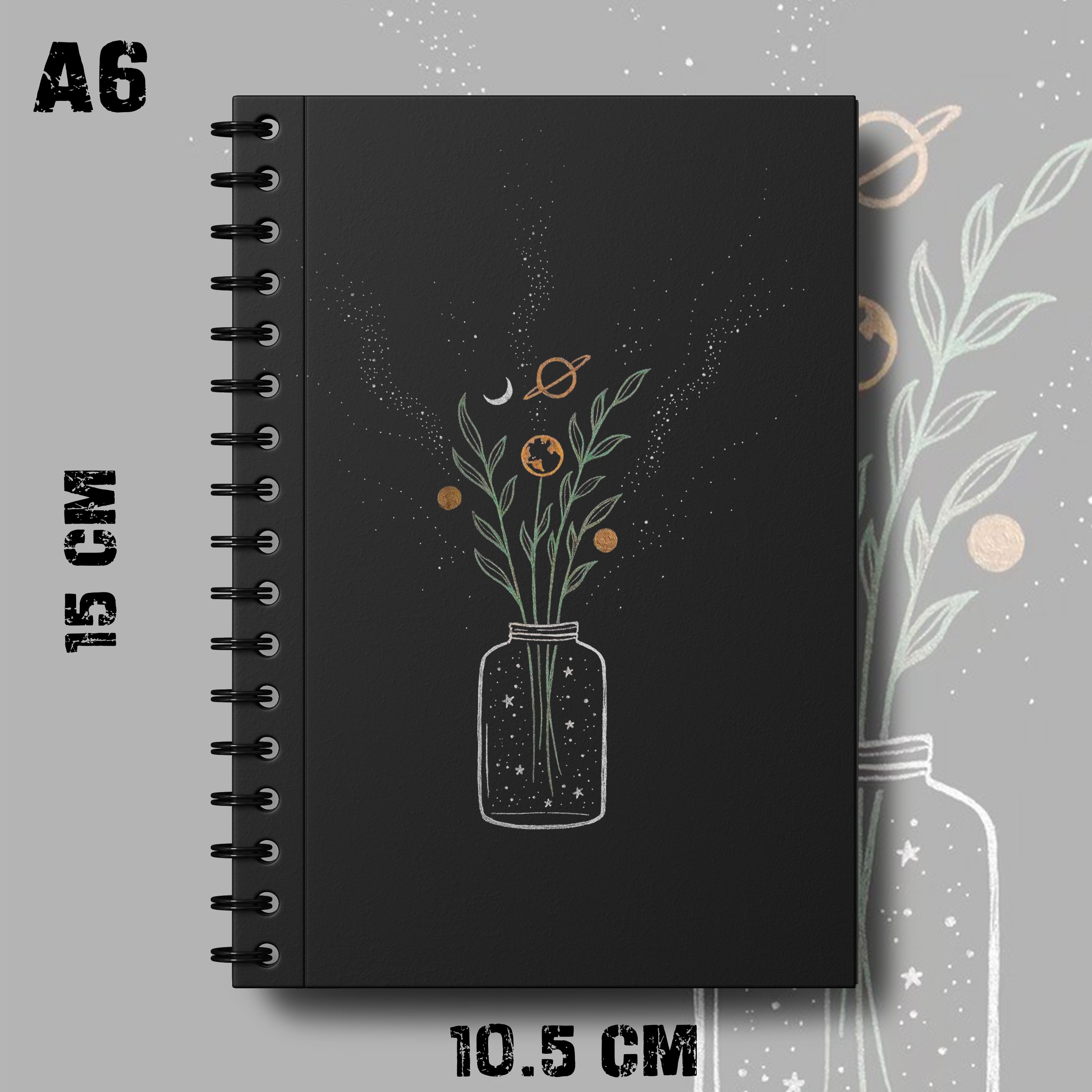 Notebook Medium Size Aesthetic Black White Flower crack Man  Digital Design Writing Personal Use Daily Notes Planner Pad k289 K296. 