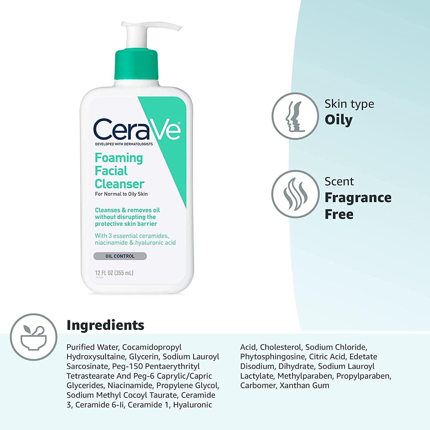 CeraVe Foaming Facial Cleanser For Normal To Oily Skin 355ml. 