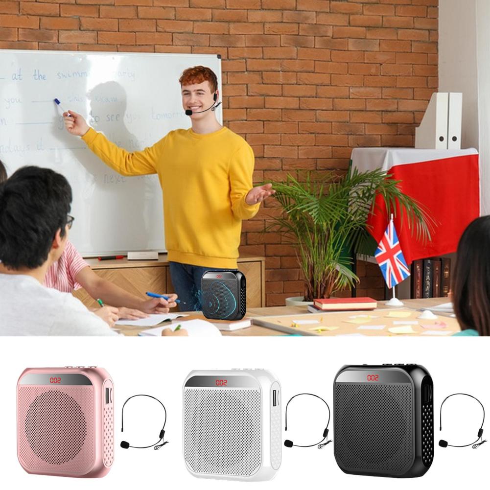 Voice Amplifier With Wired Microphone Headset Portable Rechargeable 2200mA Amplifier Teacher Training Meeting Headset Recorder. 