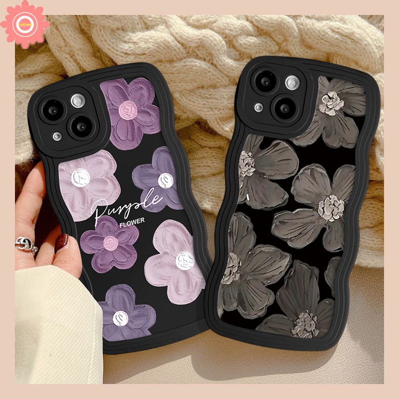 For Vivo Y02 Y36 Y15s Y20 Y91C Y11 Y22 Y21 Y12s Y16 Y91 Y17 Y21s Y30 Y35 Y02s Y15 Y15A V25E V20 Y12 V21 V25 Y33s Y22s Y50 Y93 Y12i Fashion Retro Art Flowers Soft Wavy Edge Black Case. 