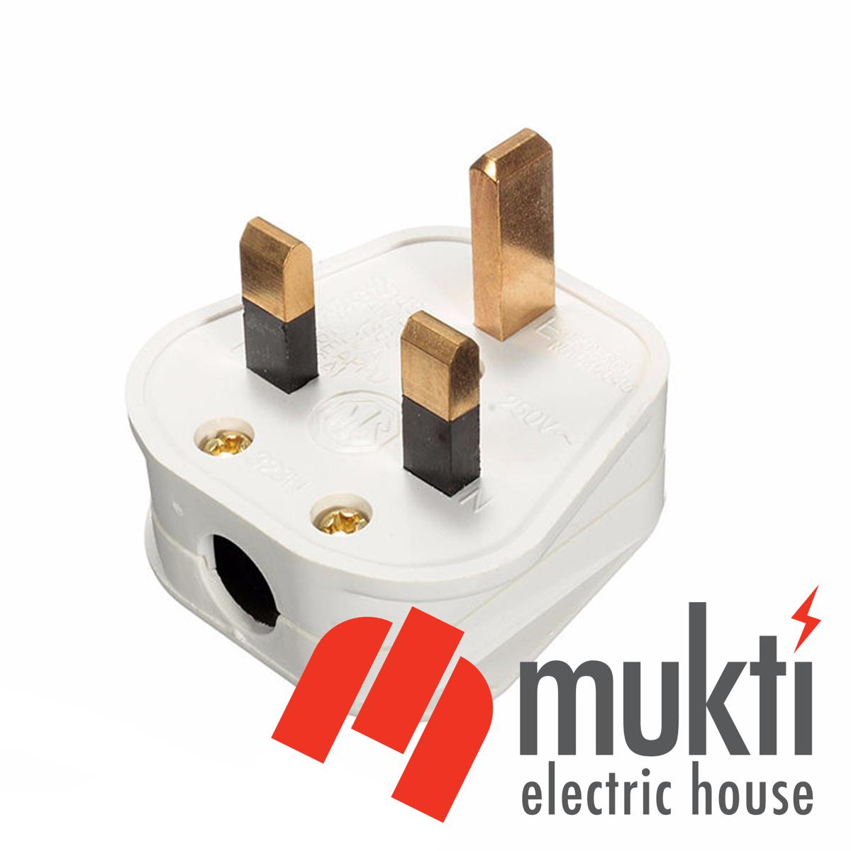 Fused 13A 3 Pin Flat Plug Premium Quality White Connector Cord Adapter Electrical Power Socket