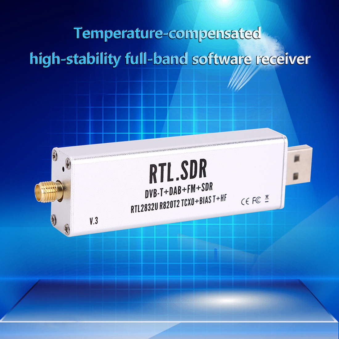 RTL SDR Receiver V3 RTL2832U 0.1MHz-1.7GHz TCXO SMA Receiver with Antenna. 