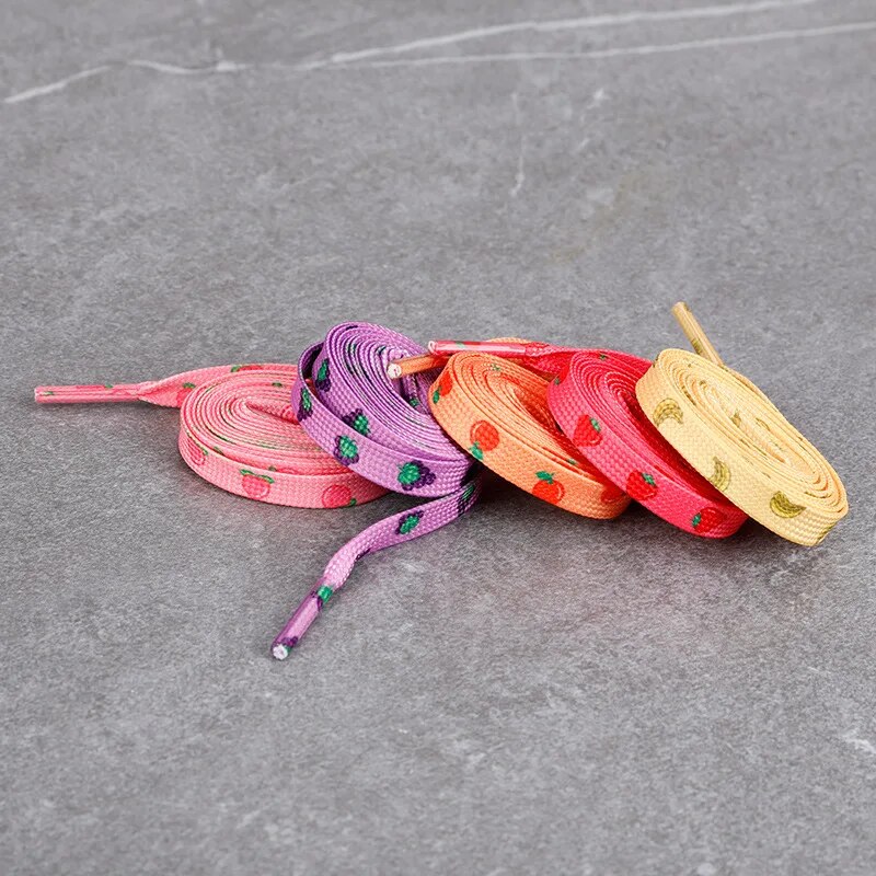 Flat Macaron Cute Printing Shoelaces for Sneakers Pattern Print Fruit Shoelace Strawberry Grape Peach Orange Banana Shoe Laces. 