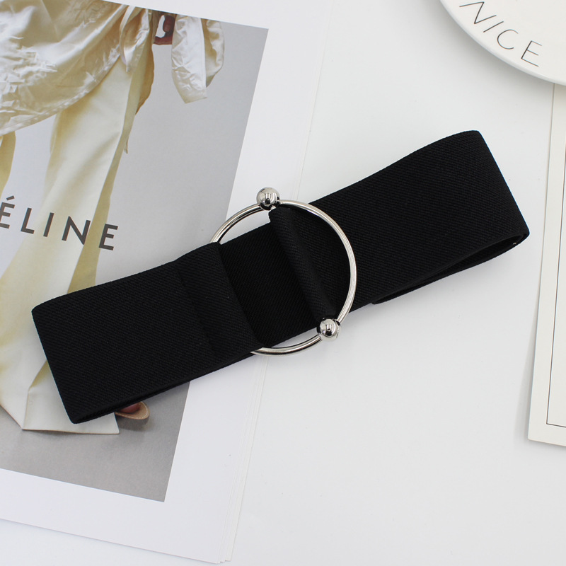 Elastic waistband, metal ring, toe button, women's ins, style with sweater, dress, Korean embellished stretch skirt 5cm