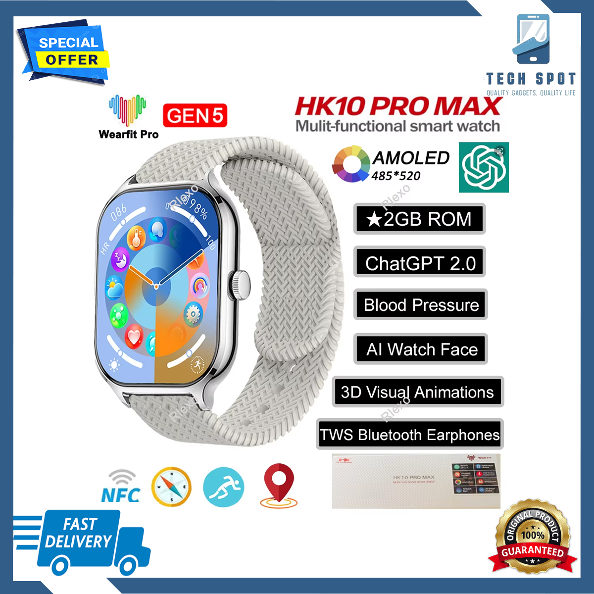 HK10 Pro Max / HK10 ultra 3 / Hk10 pro max plus Gen5 Upgrade Smart Watch AMOLED Local Album ChatGPT 3D Menu NFC High Refresh Compass Rate Newest SmartWatch. 