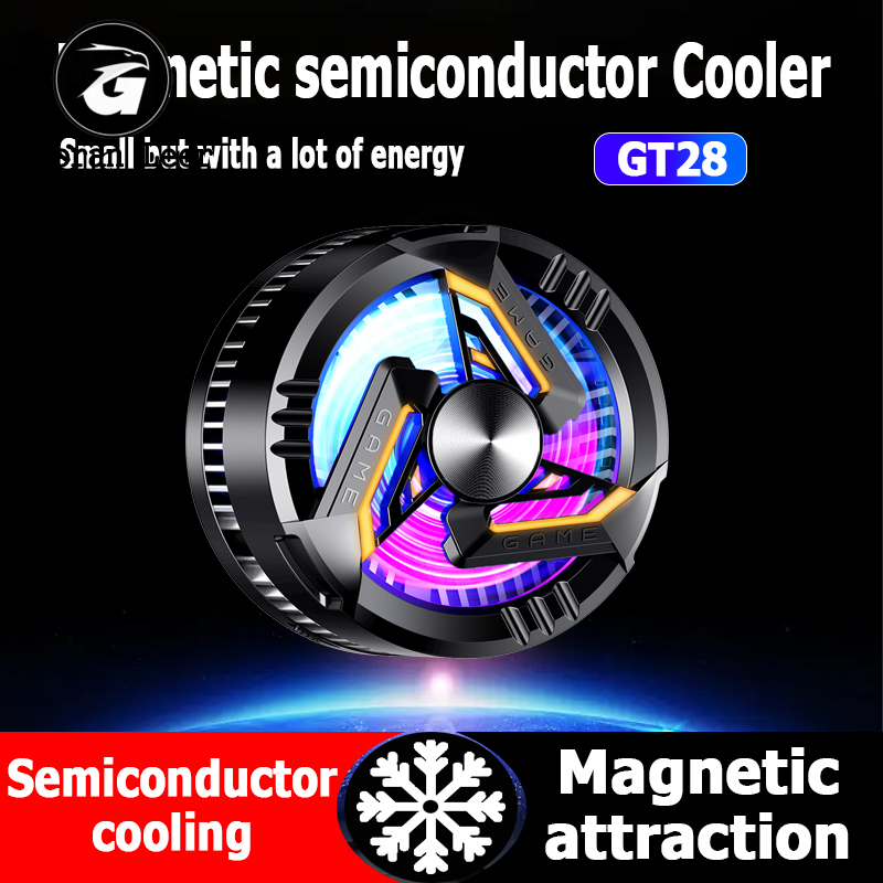 GT28 Magnetic Phone Game Cooler Portable Phone Semiconductor Radiator Fast Cooling Phone Cooler Mobile Gaming Video Streaming Phone Fan