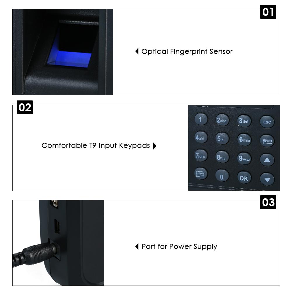 Migeet Biometric Fingerprint Attendance Machine Software-free 2.4" TFT LCD Display USB Employee Checking-in Reader Time Clock Recorder Spanish Version DC 5V/1A US Plug. 