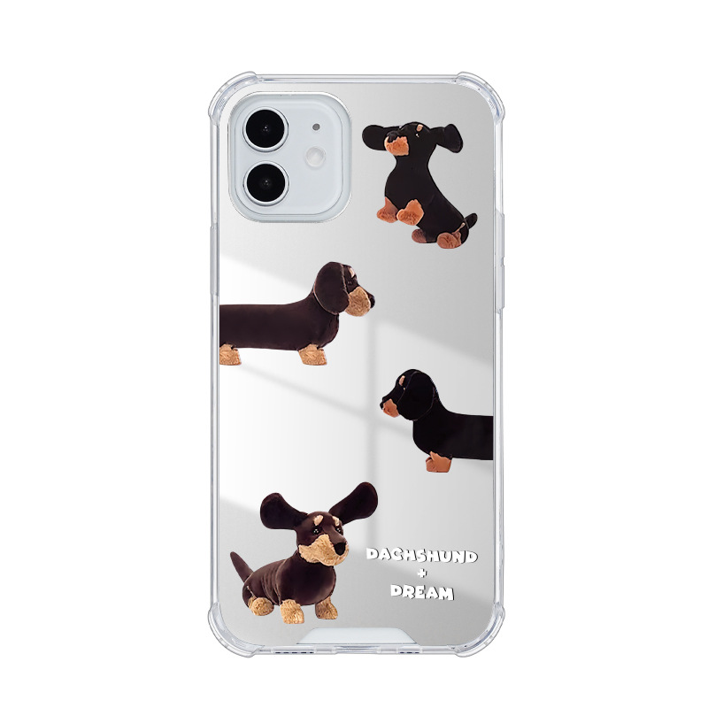 Internet Celebrity Sausage Dog Apple 14PROMAX Mirror Phone Case iPhone15 Four-Corner Drop-Resistant Soft Shell 13 Applicable. 
