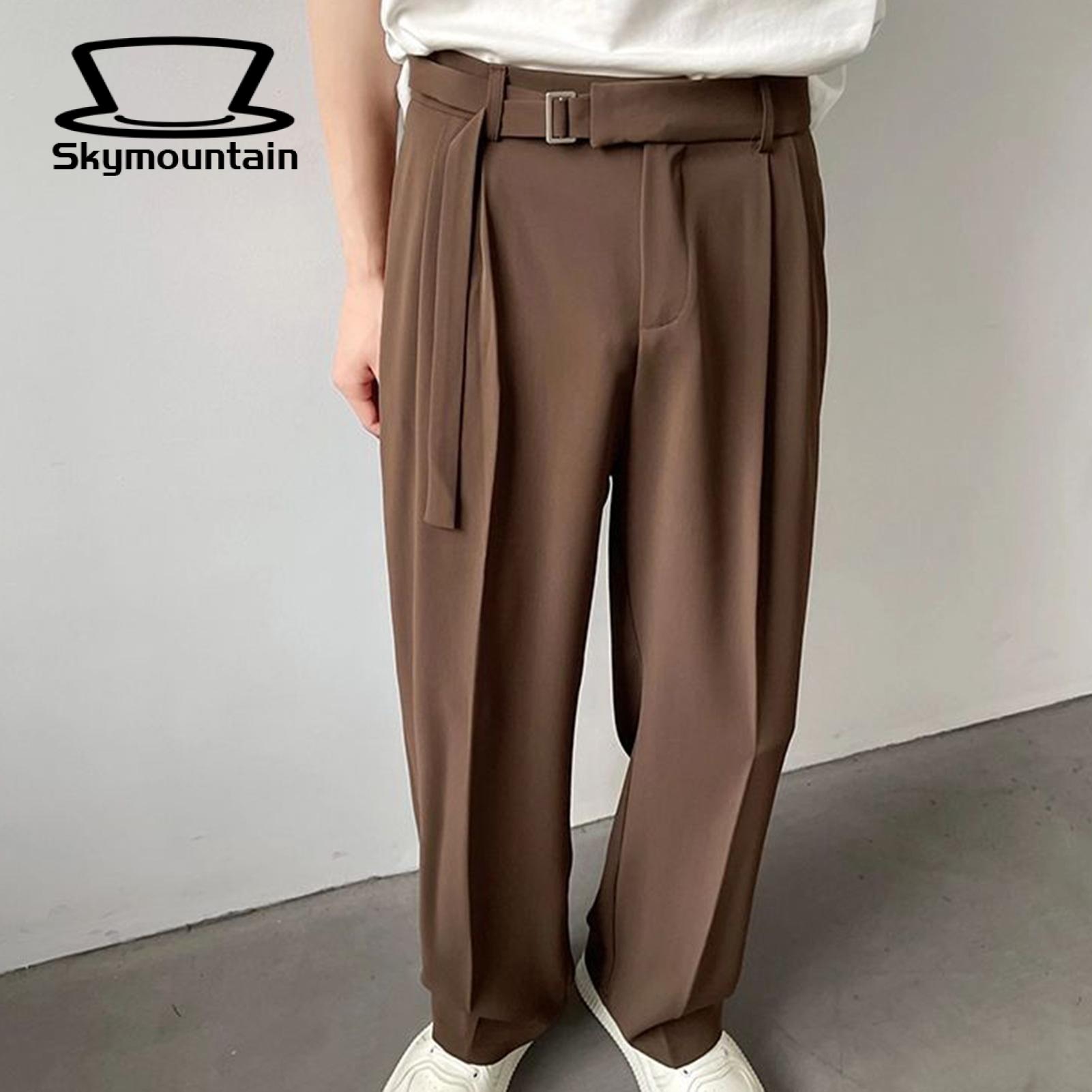 Men Casual Suit Pants Men's Wide Leg Suit Pants with Adjustable Waist Formal Business Style Trousers for Office Wear Streetwear Fashion for Solid Color Men Pants. 