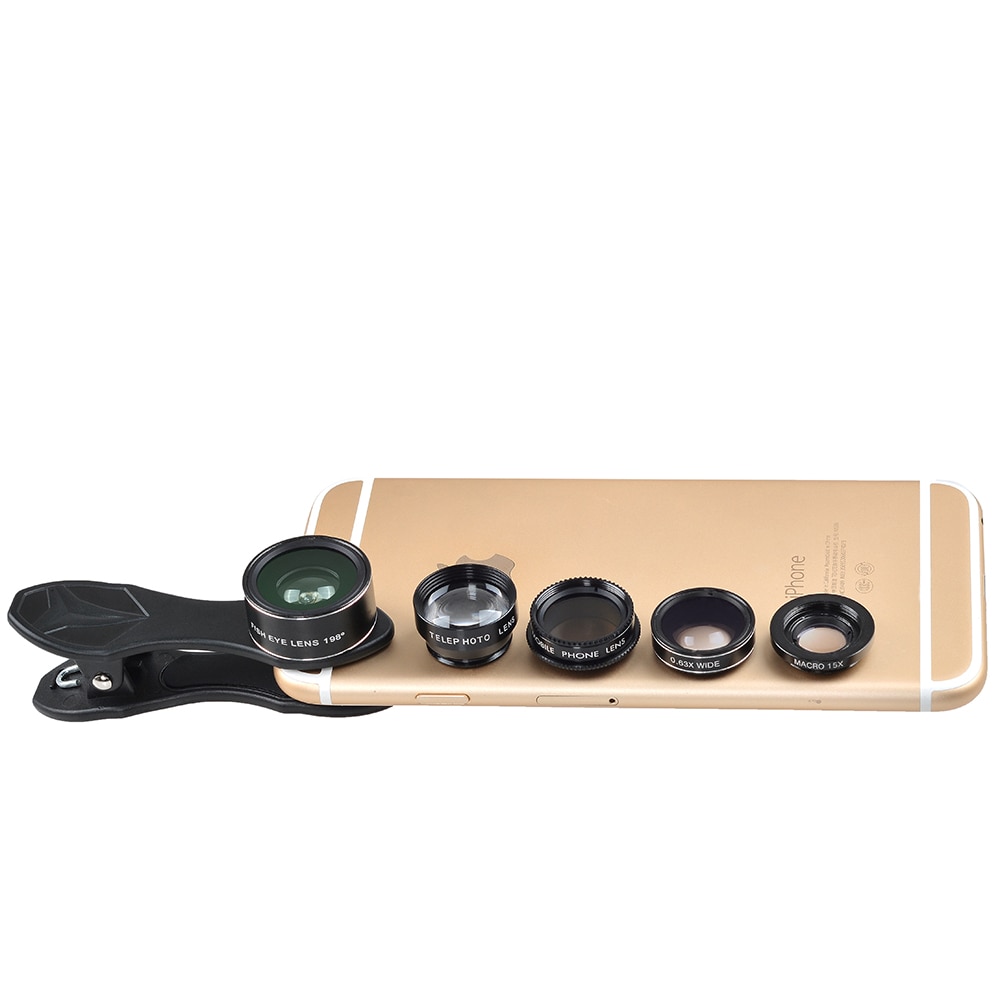 Apexel 5 in 1 HD Camera Lens Kit Fisheye Lens+0.63x Wide Angle+15x Macro Lens+2X Telephoto Lens+CPL Lens for iPhone Samsung DG5. 