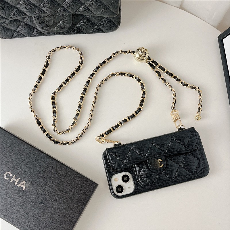 Classic Style Caviar with Label iphone15Promax Apple 13 Advanced 12 Crossbody Chain 11 Phone case. 