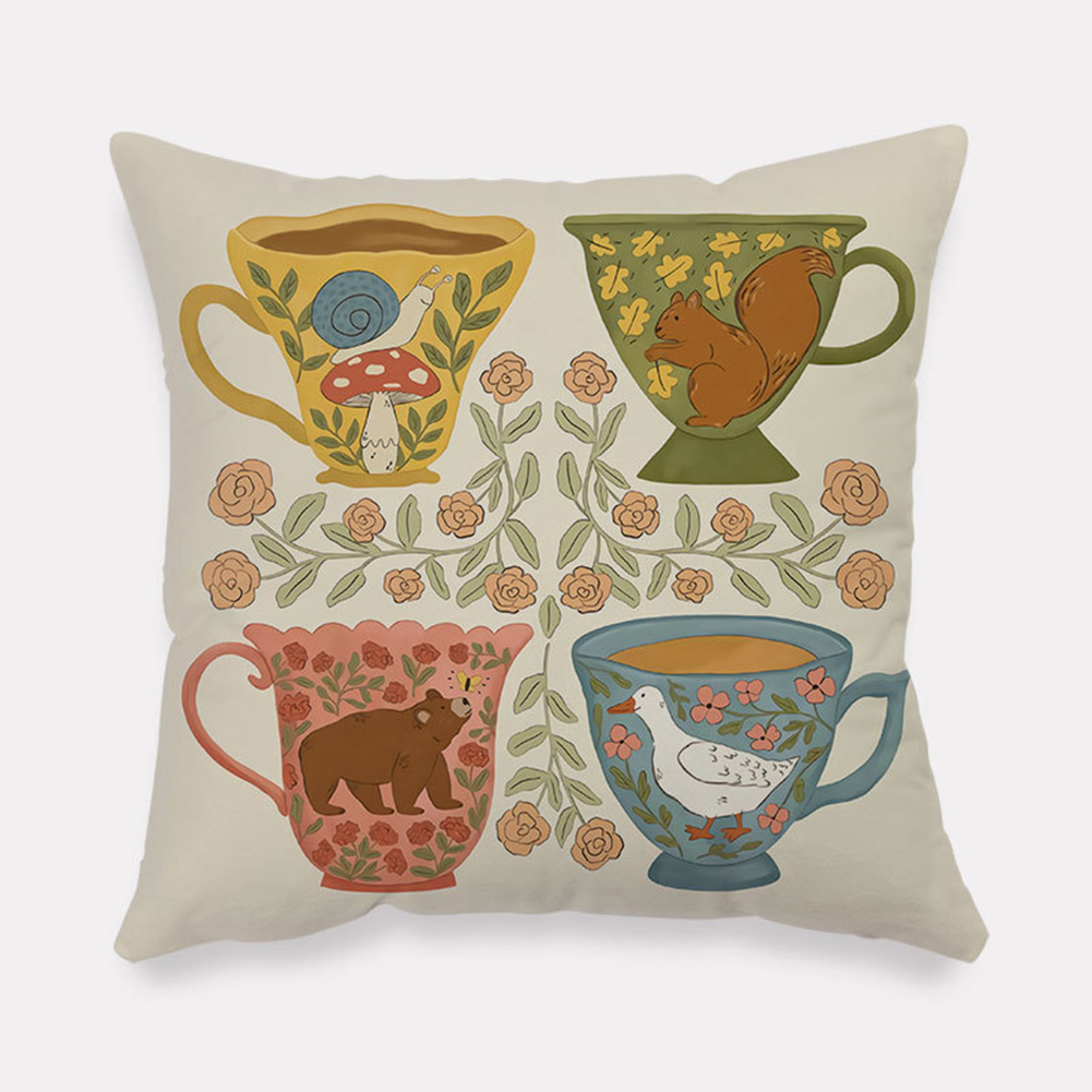 GC Flannel Square Bedside Pillowcase, Pastoral Home Atmosphere Cartoon Anime Pattern Cushion Protective Cover With Invisible Zipper 45x45cm color. 