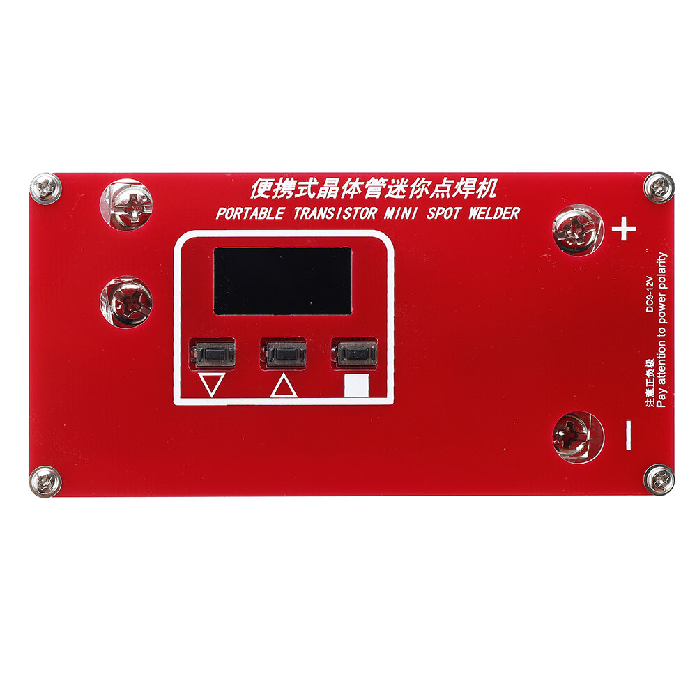 Portable DIY micro spot welding machine with LCD display for automatic welding of 12V automotive batteries. 