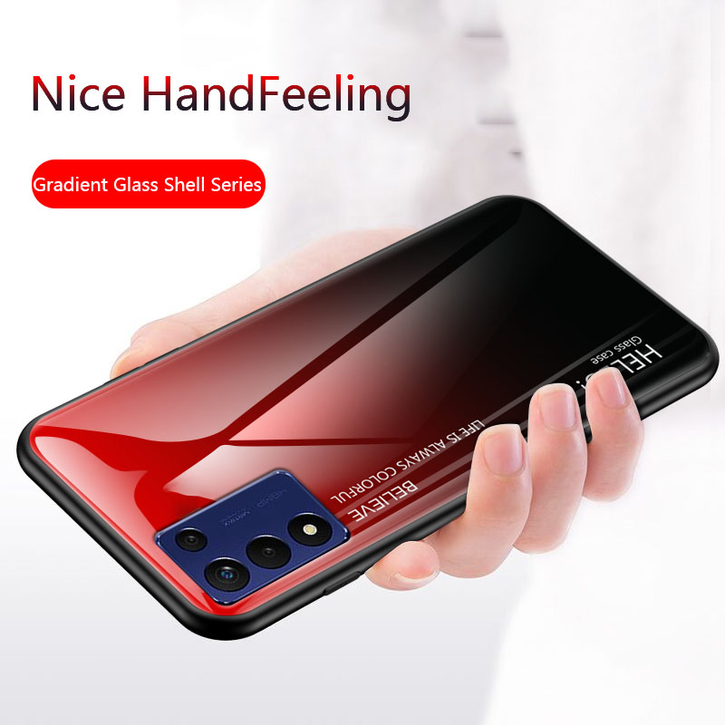 Biruiqu For Realme 9 5G Speed Edition Shockproof Gradient Tempered Glass Back Soft Silicone Edge Case Cover. 