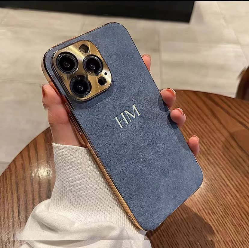Personalized Leather Plating Case For iPhone 15 14 13 12 11 Pro Max Customized Name Initials Letters Luxury Cases 15 14 pro max
