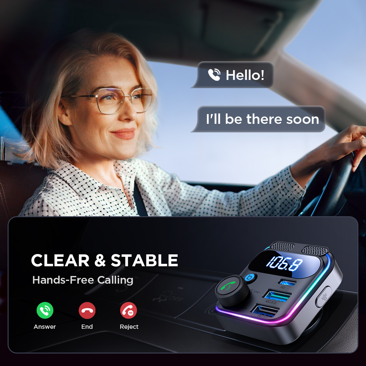 JOYROOM Bluetooth 5.3 FM Transmitter for Car 48W PD QC3.0 Car Charger Adapter Bluetooth U Disk,Dual Mics,Hands-Free Calling. 