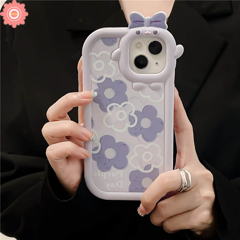 Ins Shell For Redmi 10A 9A 10 9T 10C 9C NFC A1 + Redmi Note 8 9 11 11Pro + 10 11s 10Pro POCO M3 X3 NFC Pro Mi 11Lite 3D Monster Lens Purple Flower Girl Simple Soft Casing. 