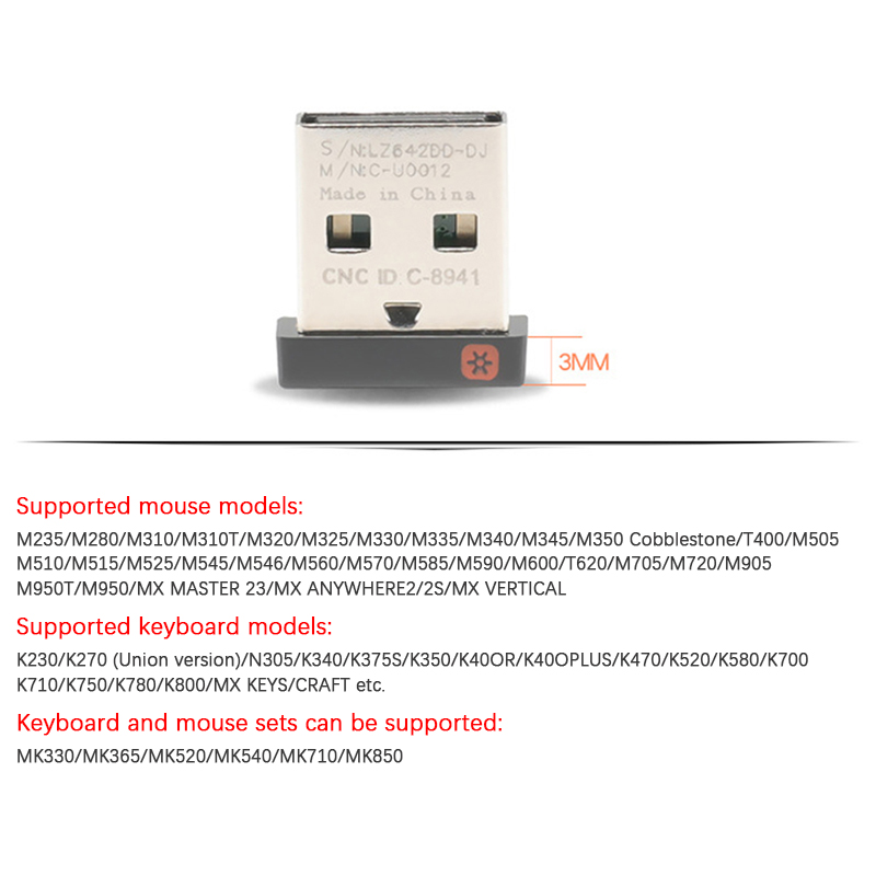 Wireless Dongle Receiver Unifying USB Adapter For Logitech Mouse Keyboard Connect 6 Device For MX M905 M510 M505 Keyboard K400. 
