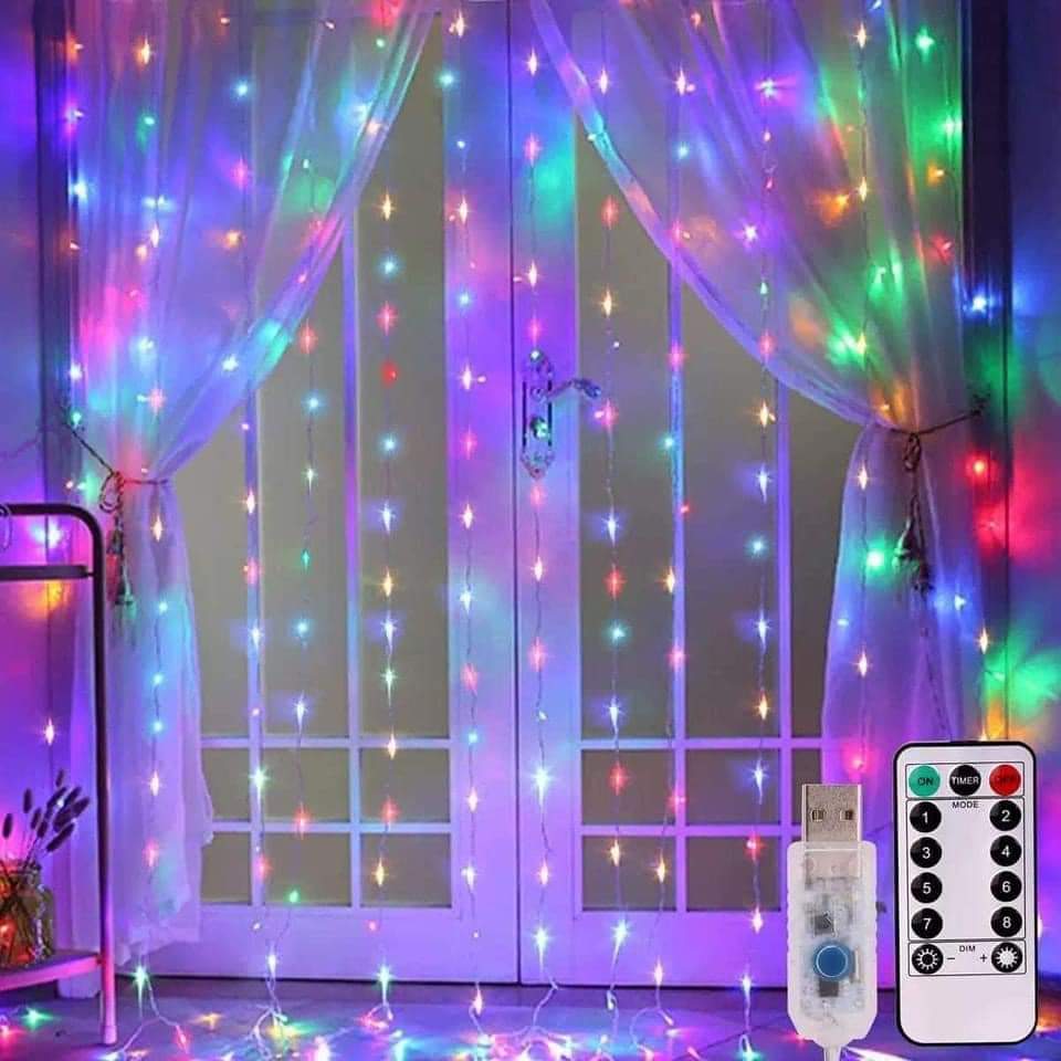 300 LED Window Curtain Fairy String Lights 8 Color 11 Lighting Modes with Remote Control USB Powered for Wall room Decoration