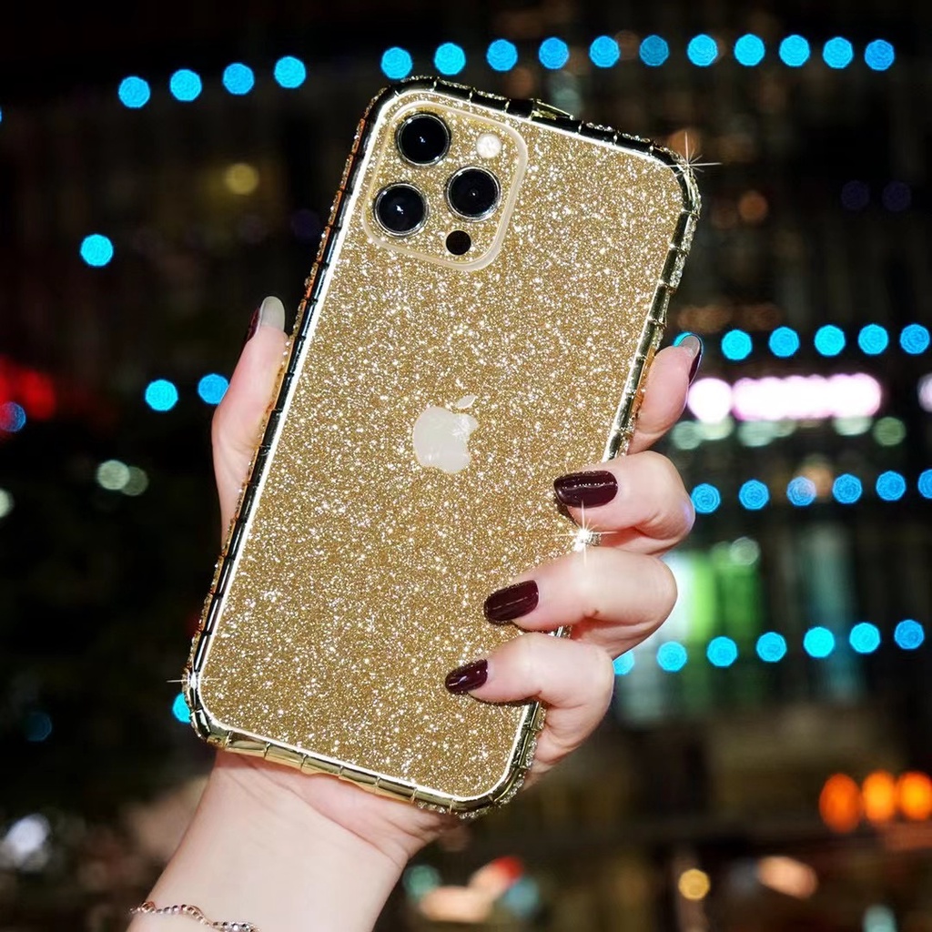 ON STOCK iPhone 13 pro max Bling Casing With Bling Back Sticker 12 mini 11 pro max xs max xr x 6 7 8 plus Luxury Swarovski Diamond Glitter Crystal Metal Frame Border Sequins Mobile Cell Phone Casing Cover Case Shell Cases With Back Bling Sticker. 