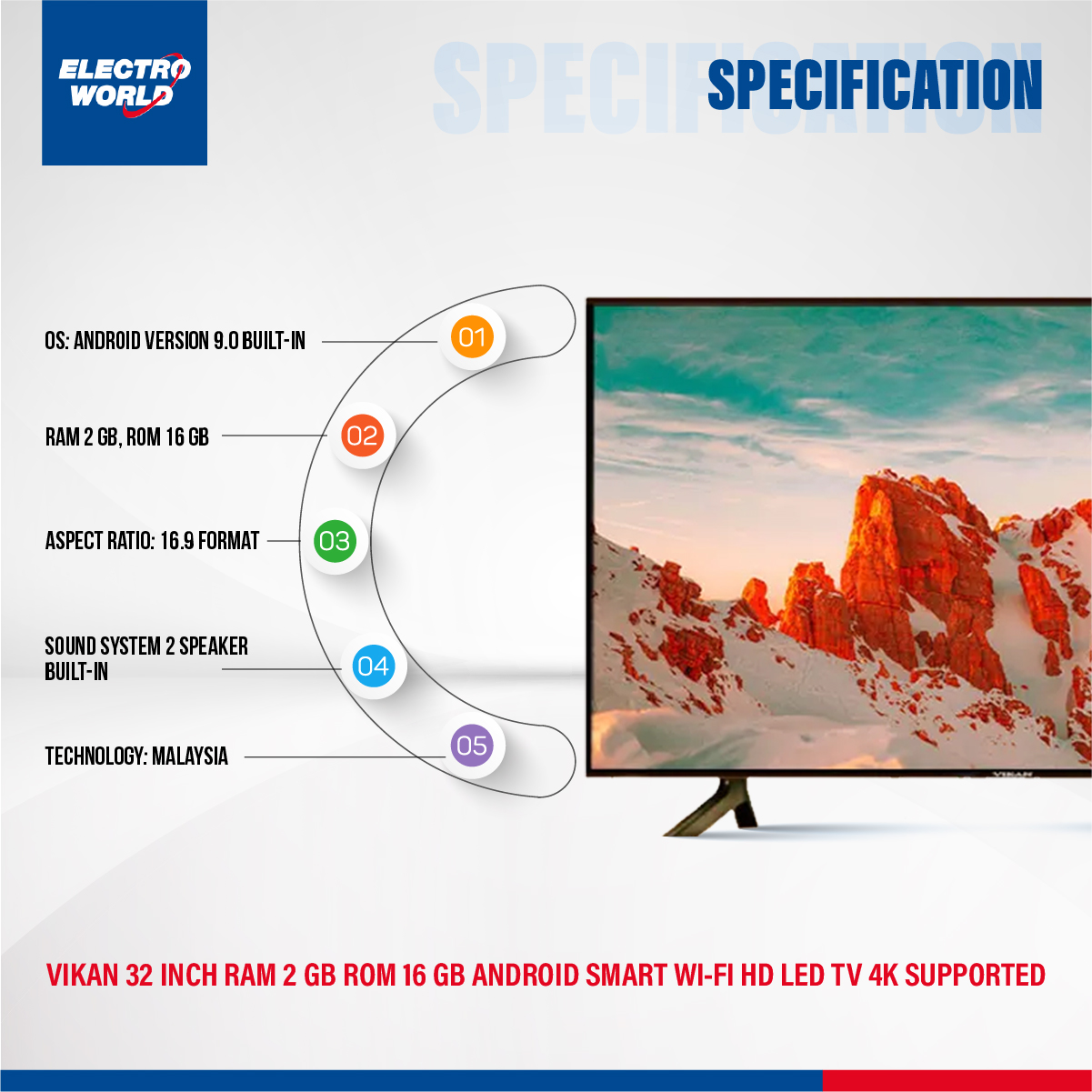 Vikan 32 Inch Smart Android Wi-Fi HD LED TV Ram 2GB Rom 16 GB 4K Supported টিভি কিনলেই 200 + চ্যানেল ডিস ফ্রী. 