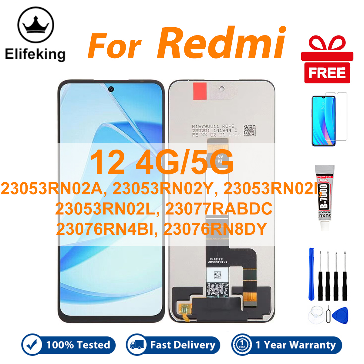 Grade AAA+++ Quality LCD For Xiaomi Redmi 12 4G 5G Display Touch Screen Digitizer Assembly Replacement Parts 100% Tested
