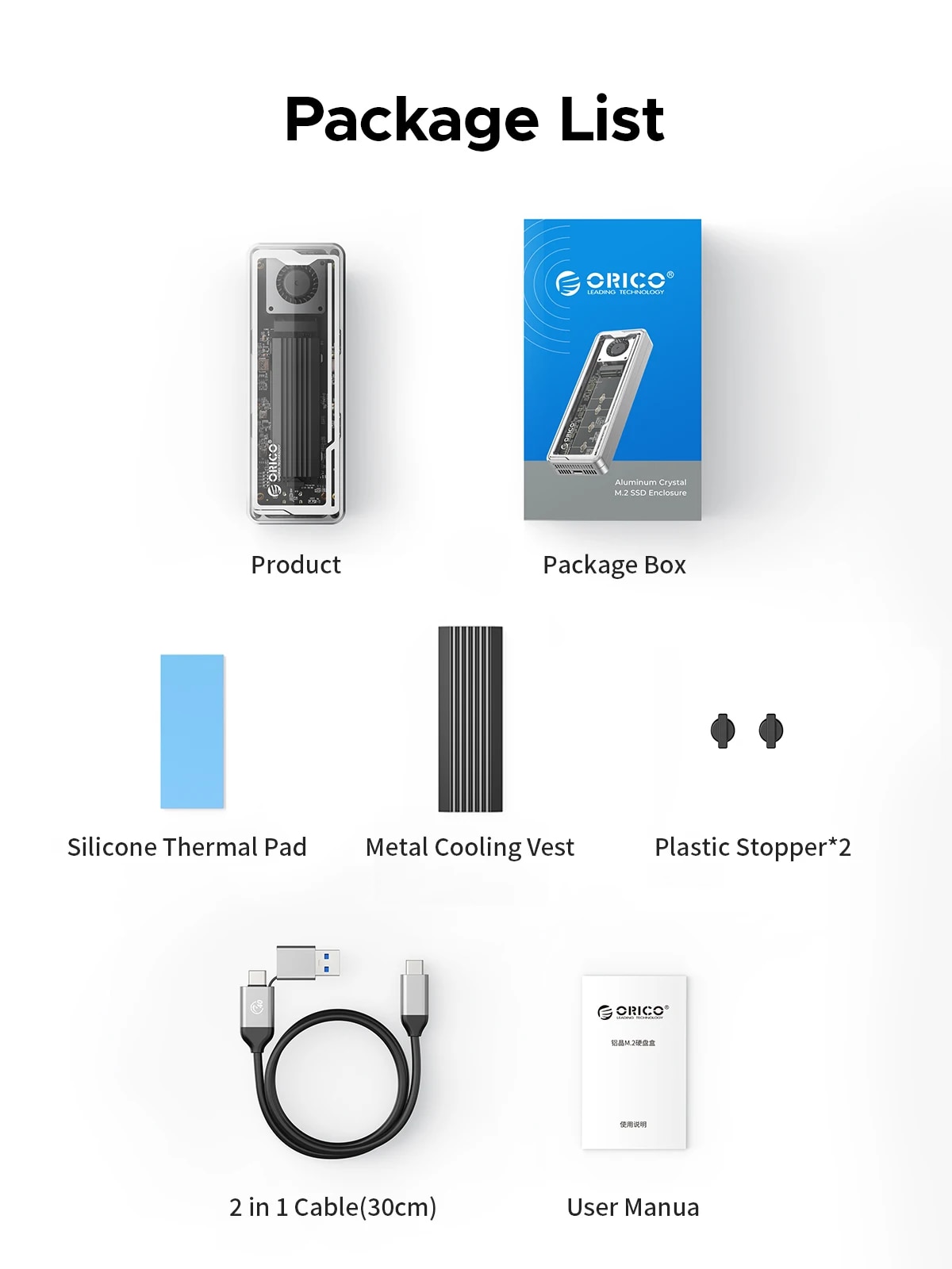 ORICO 40Gbps USB4 M.2 SSD Enclosure 8TB with with Cooling Fan PCIe4.0 NVME Enclosure Aluminum Compatible Thunderbolt 3/4 for mac. 