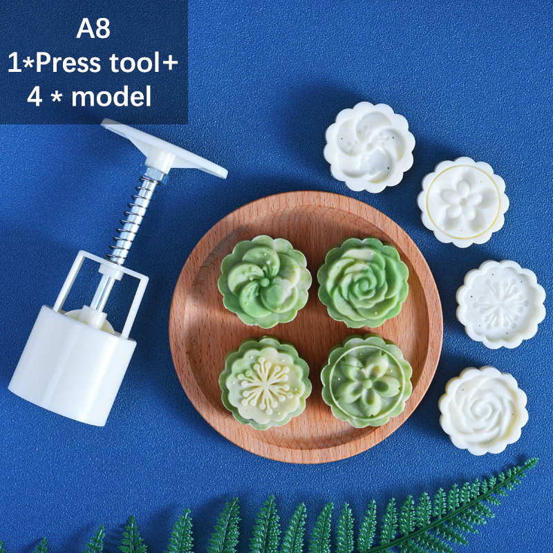 1set Flower Patterns Moon Cake Mould 3D DIY Mooncake Mold Baking Decor Tool. 