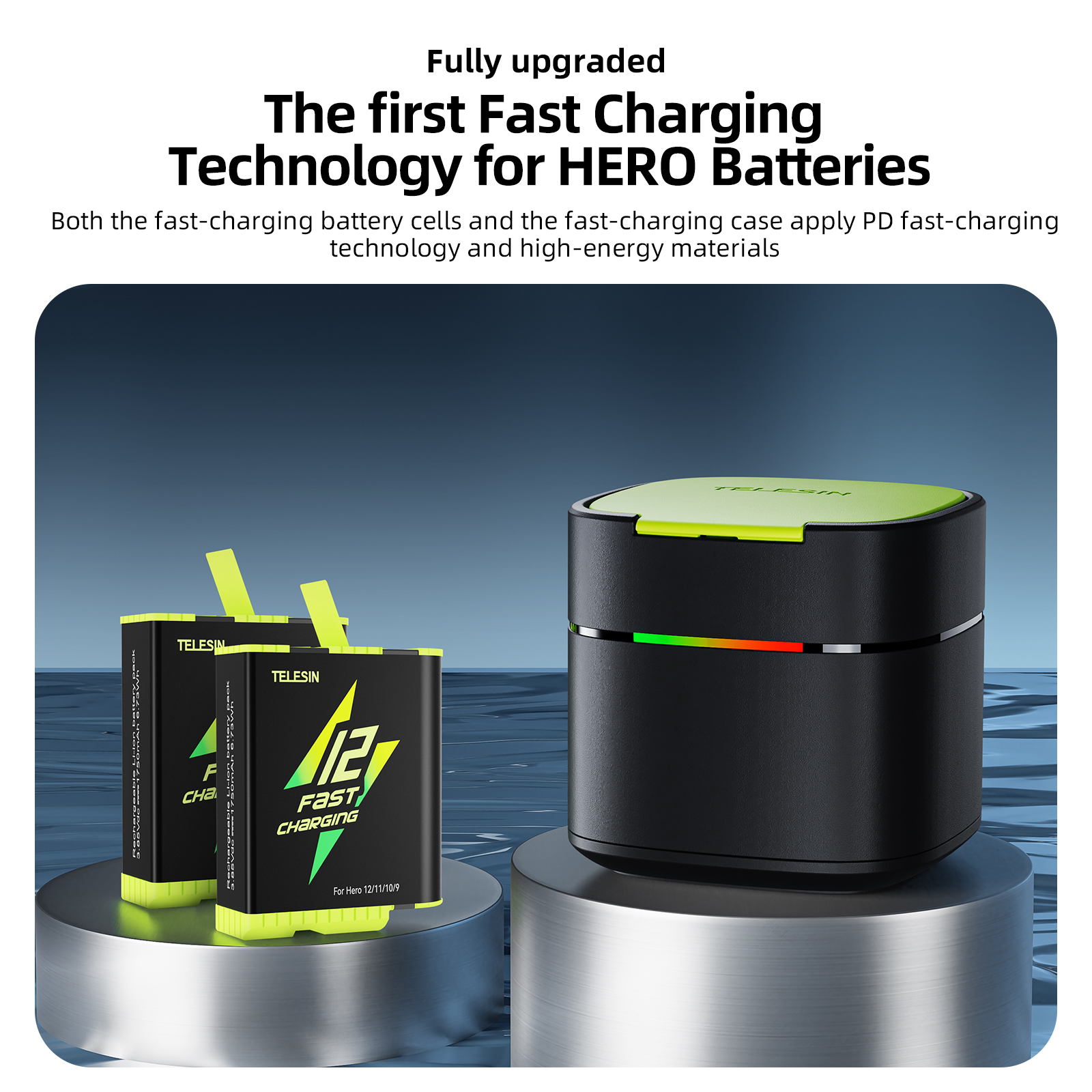 TELESIN For GoPro Hero 10 11 12 Fast Charging Box Case Charger Enduro Stamina Battery For Go Pro Hero 9 12 11 10 Power Accessory. 