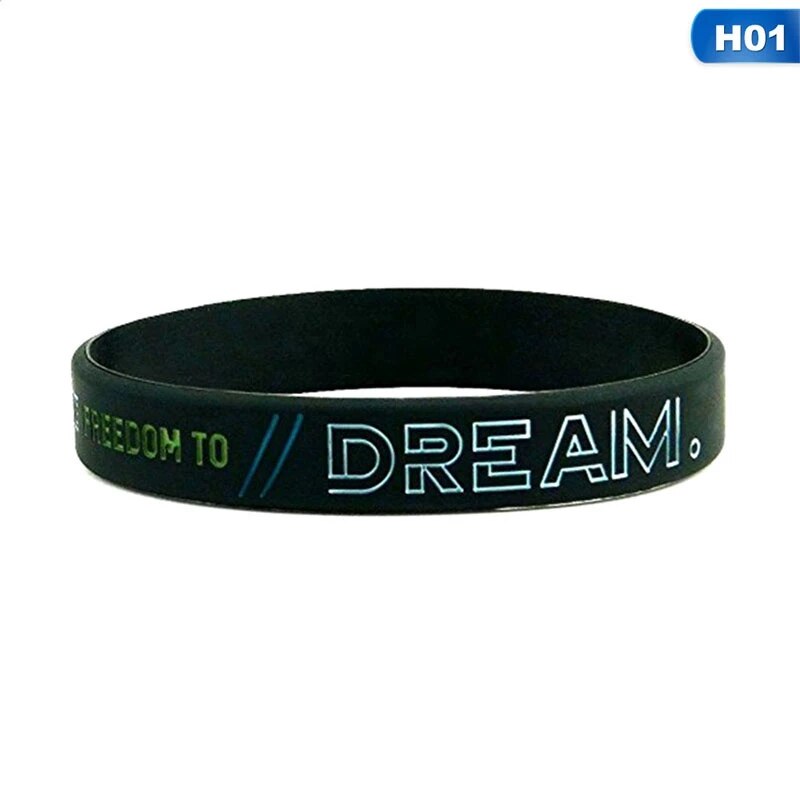 New Inspiring Bracelets Motivational Be yourself, Change The World Create Dream Inspirational Silicone Wristband Rubber Bracelet. 
