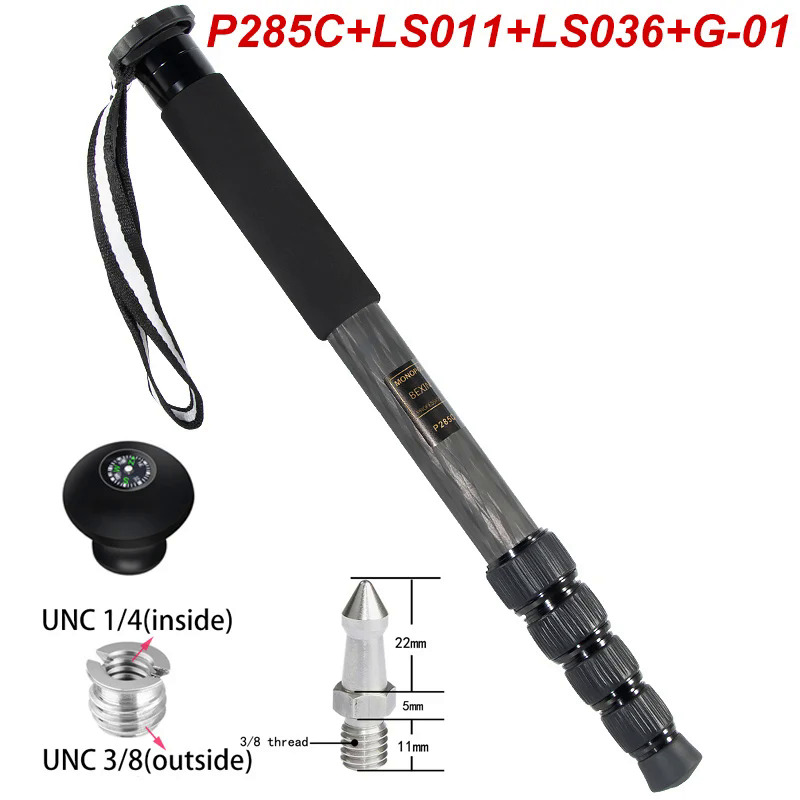 BEXIN P285C Light Professional Carbon Fiber Portable Travel Monopod Bracket Can Stand withTripod Ballhead for Digital SLR Camera. 