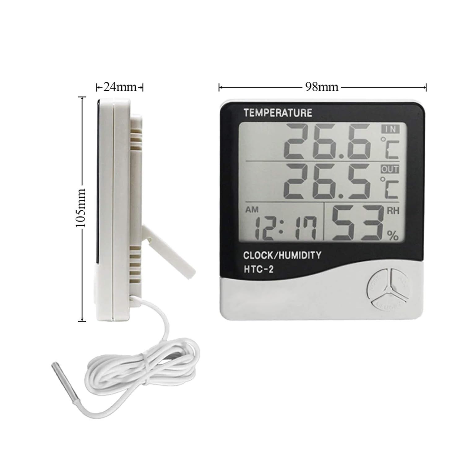 HTC-2 Indoor LCD Digital Temperature Humidity Meter Thermometer With Alarm Clock. 