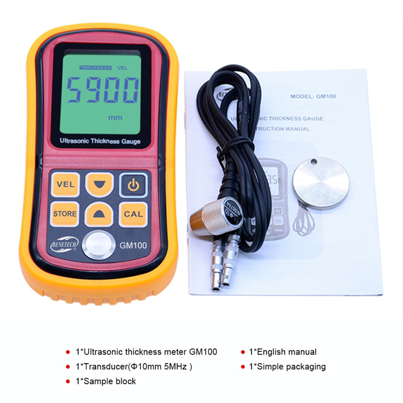 Digital LCD Ultrasonic Thickness Meter Tester GM100 1.2-225mm(Steel) 0.1mm Resolution