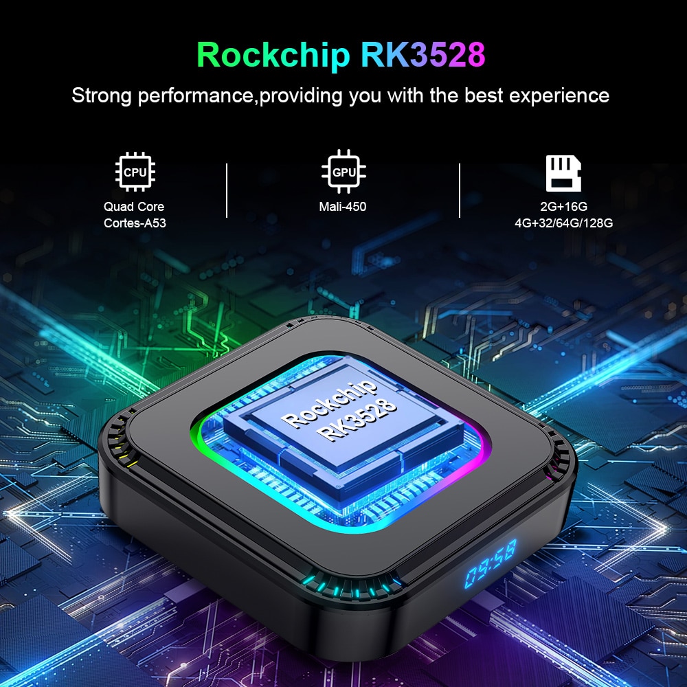 LEMFO TV Box Android HK1 RBOX K8 Android 13 8K RGB Light 4GB 128GB RK3528 WiFi6 Dual Wifi Smart TV Box 2023 PK Android 12 6K. 